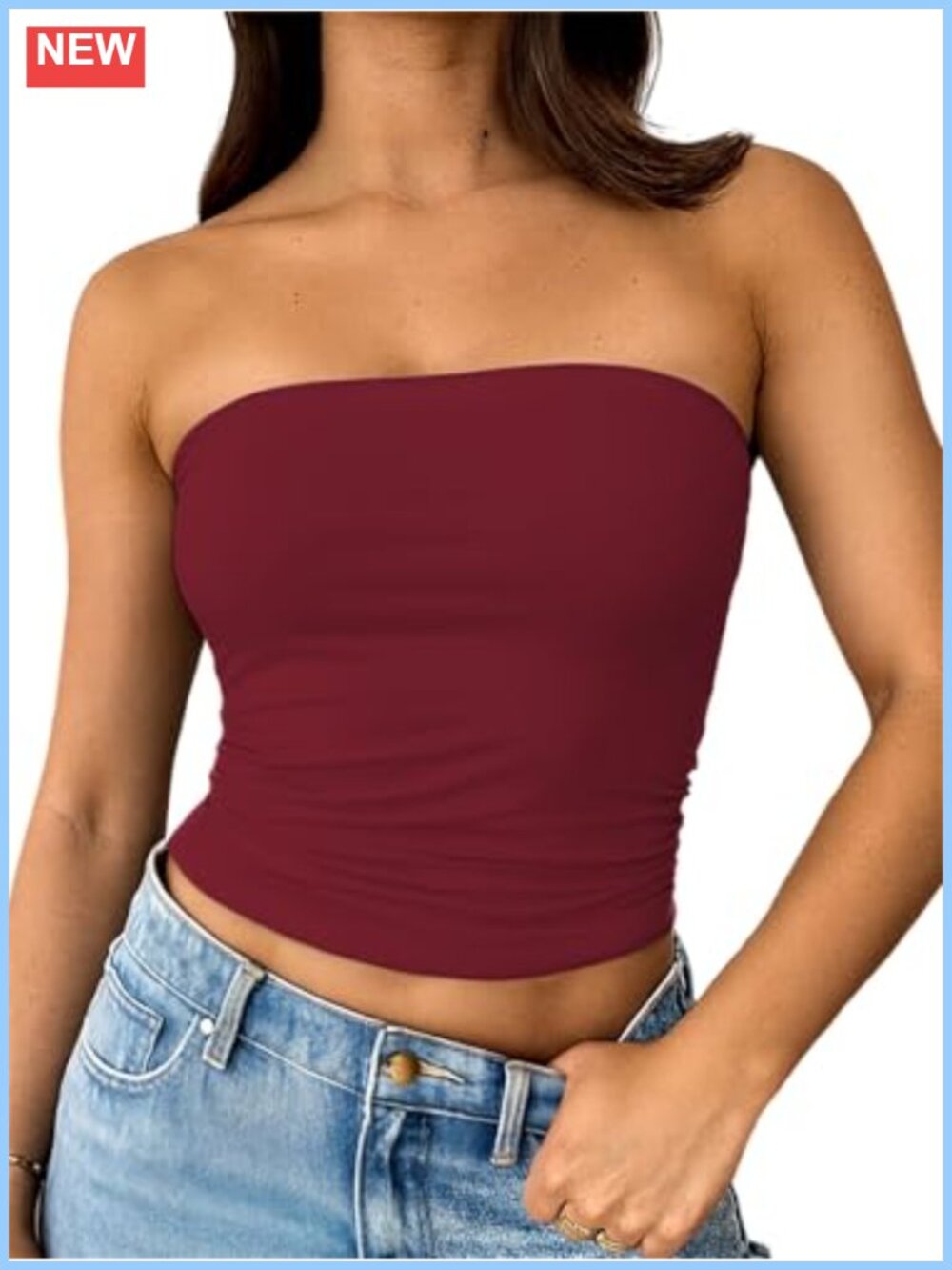 Women Strapless Tube Top Double Lined Ruched Backless Bandeau Tank
